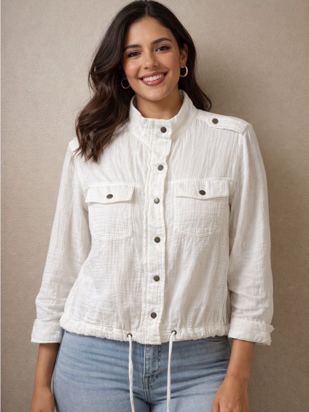 Rails Women’s Lightweight White Button-Front and zipper Jacket (137)